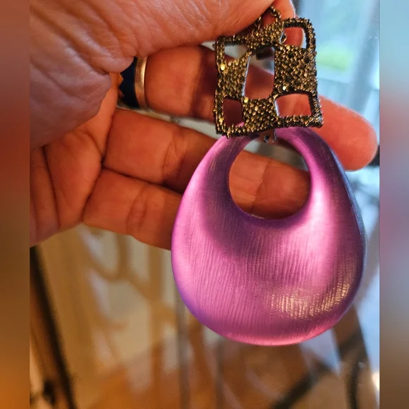 Alexis Bittar Purple Lucite necklace with gunmetal chain - Picture 2 of 5